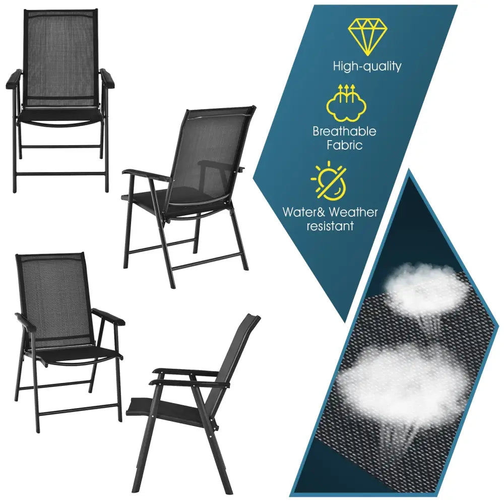 4-Pack Patio Folding Chairs Portable for Outdoor Camping-Black - Black - Patio Dining Chairs