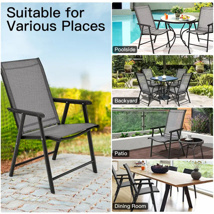 4-Pack Patio Folding Chairs Portable for Outdoor Camping-Gray - Gray - Patio Dining Chairs