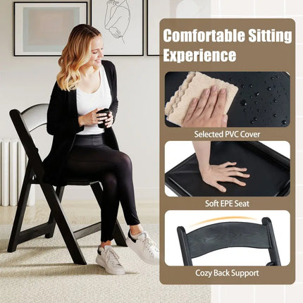 4 Pack Resin Folding Chairs with Padded Seat-Black Costway
