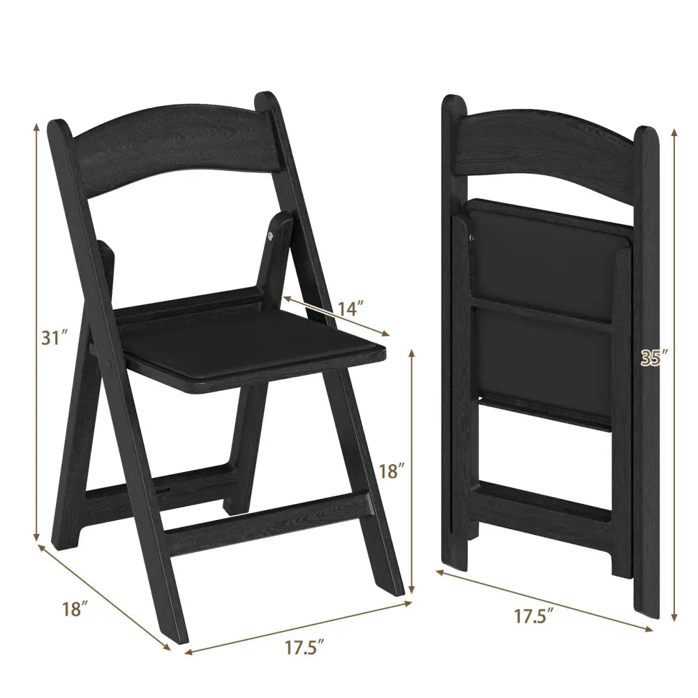 4 Pack Resin Folding Chairs with Padded Seat-Black - Black - Dining Chairs