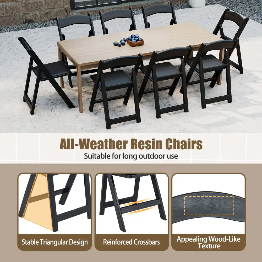 4 Pack Resin Folding Chairs with Padded Seat-Black - Black - Dining Chairs