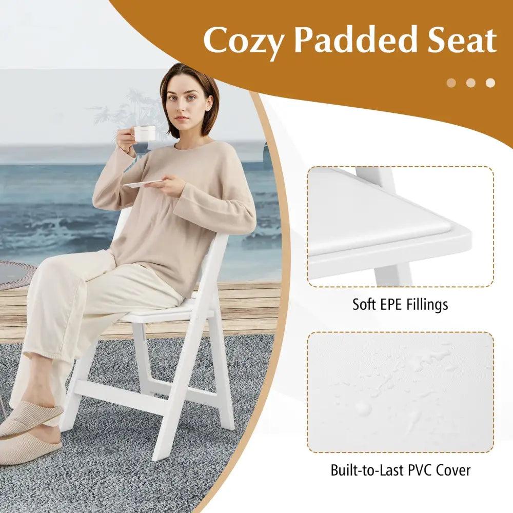 4 Pack Resin Folding Chairs with Padded Seat-White - White - Dining Chairs