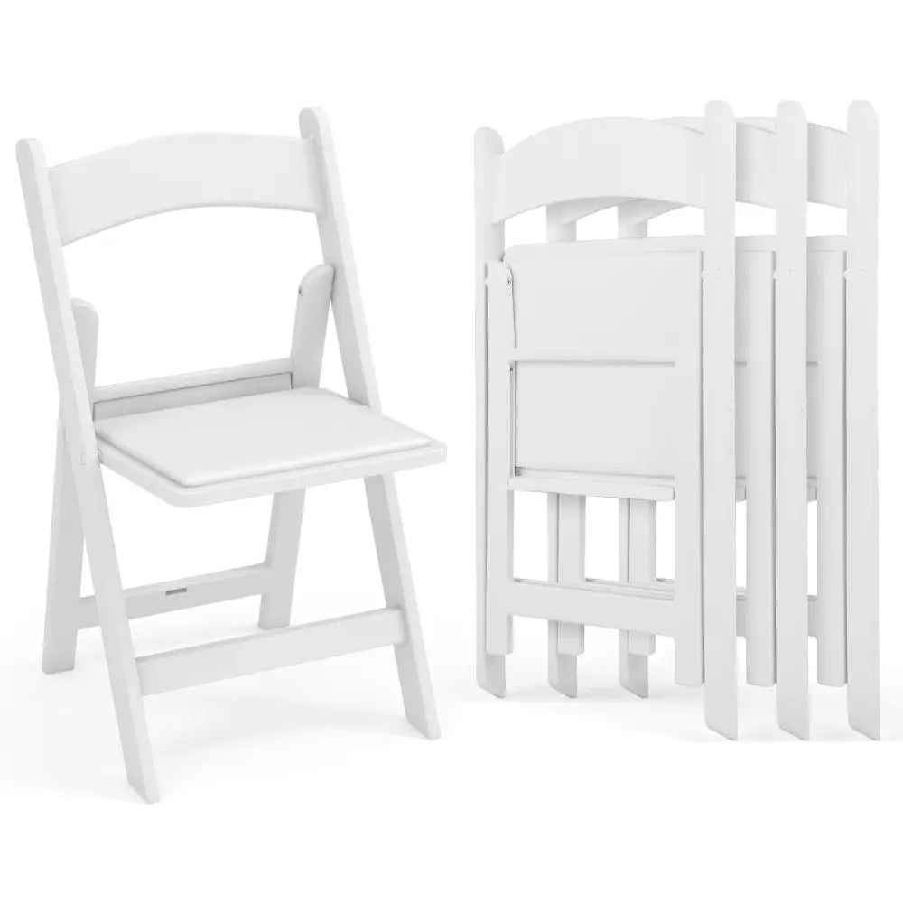 4 Pack Resin Folding Chairs with Padded Seat-White - White - Dining Chairs