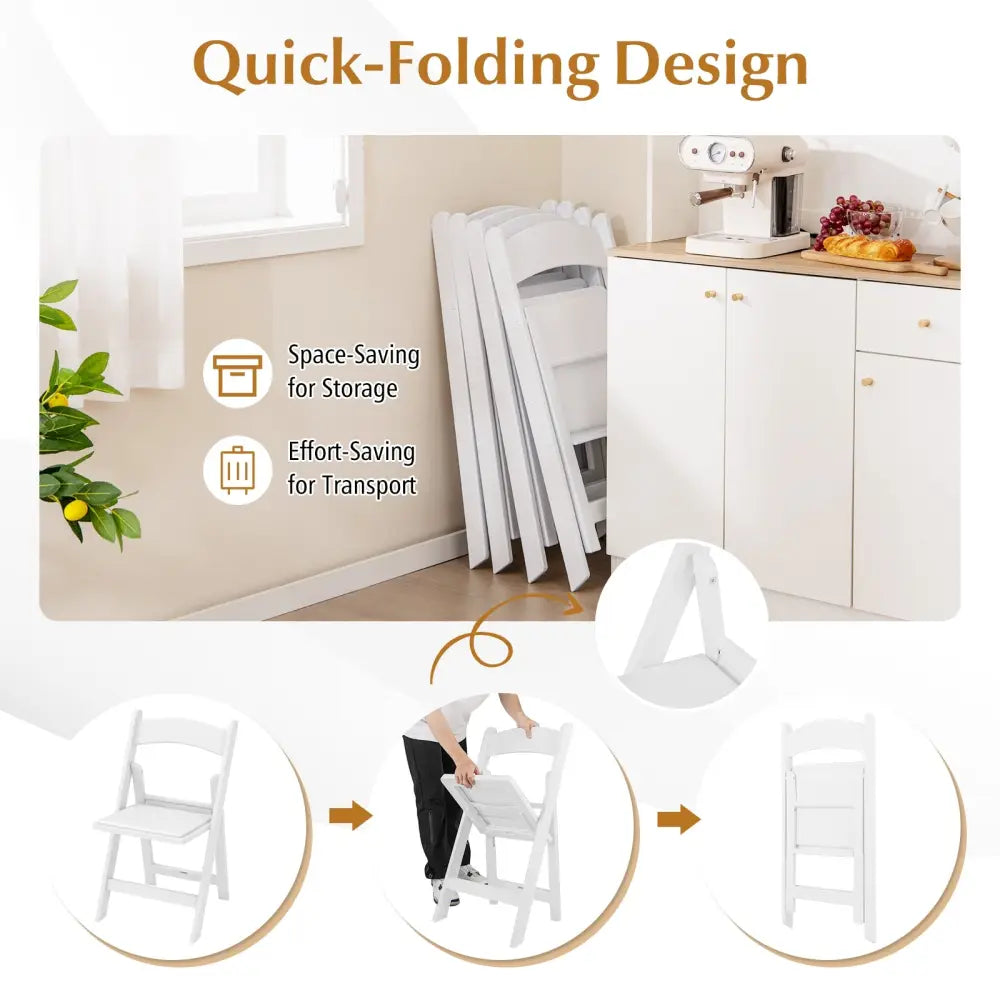 4 Pack Resin Folding Chairs with Padded Seat-White - White - Dining Chairs