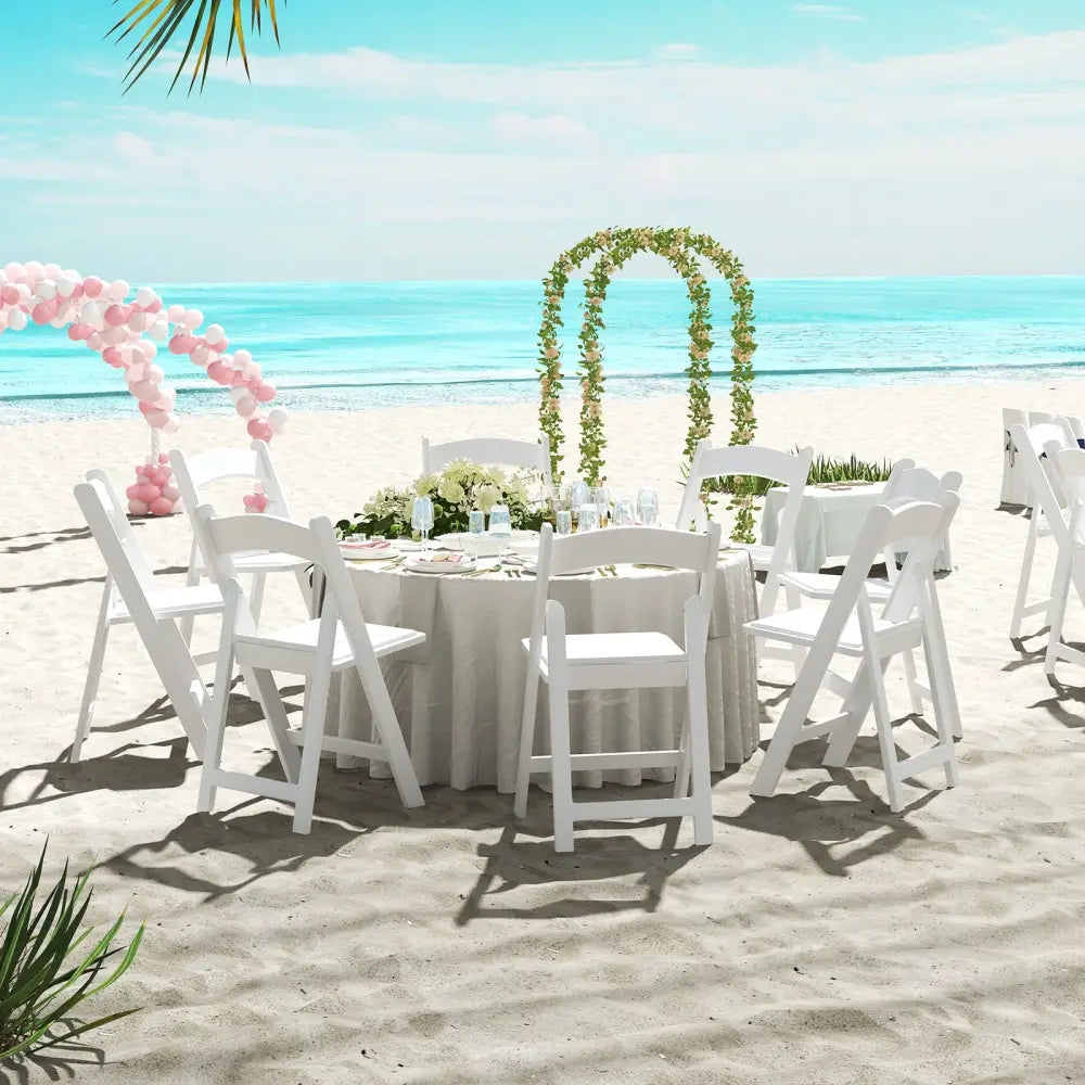 4 Pack Resin Folding Chairs with Padded Seat-White - White - Dining Chairs