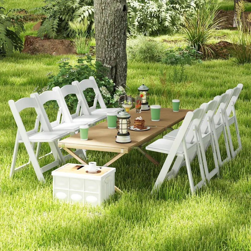 4 Pack Resin Folding Chairs with Padded Seat-White - White - Dining Chairs