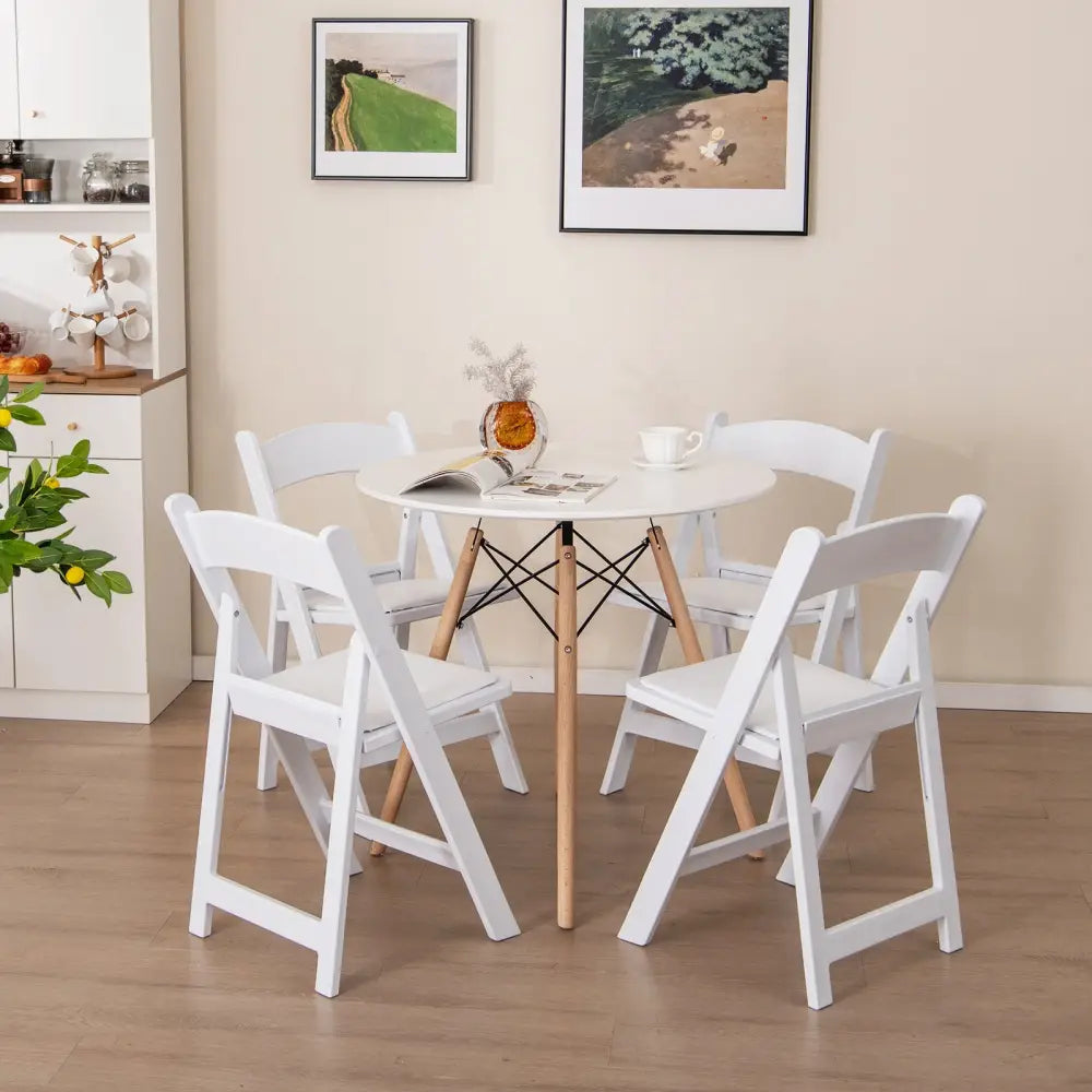 4 Pack Resin Folding Chairs with Padded Seat-White - White - Dining Chairs