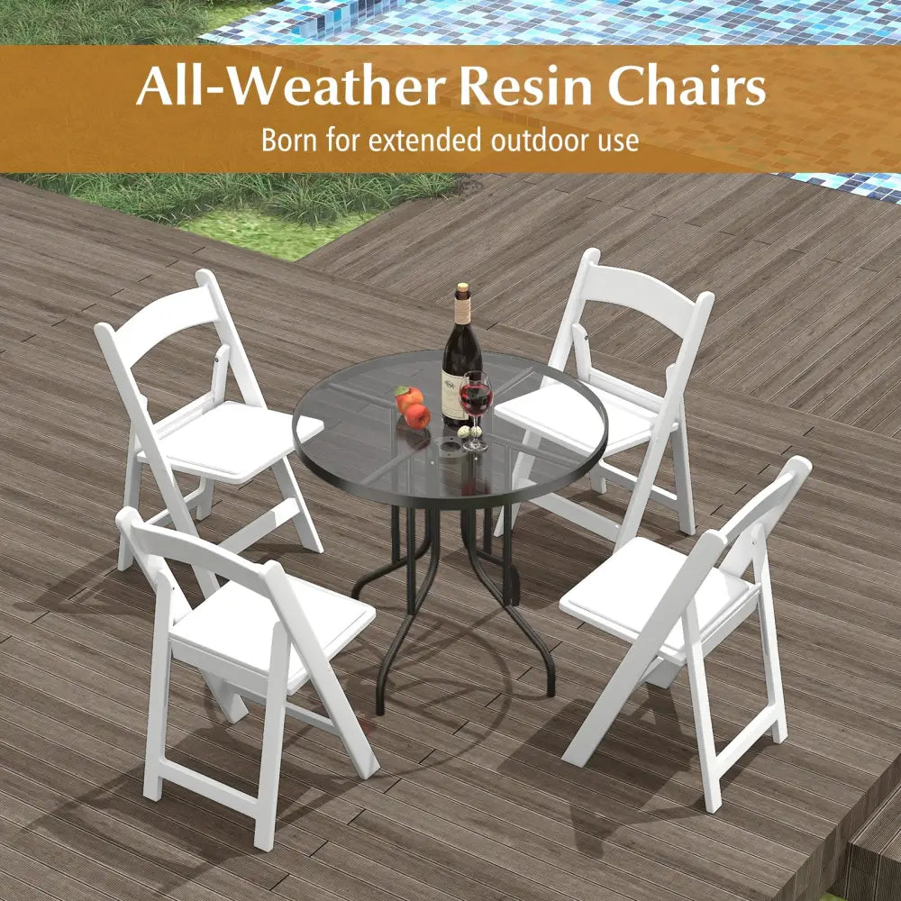 4 Pack Resin Folding Chairs with Padded Seat-White - White - Dining Chairs