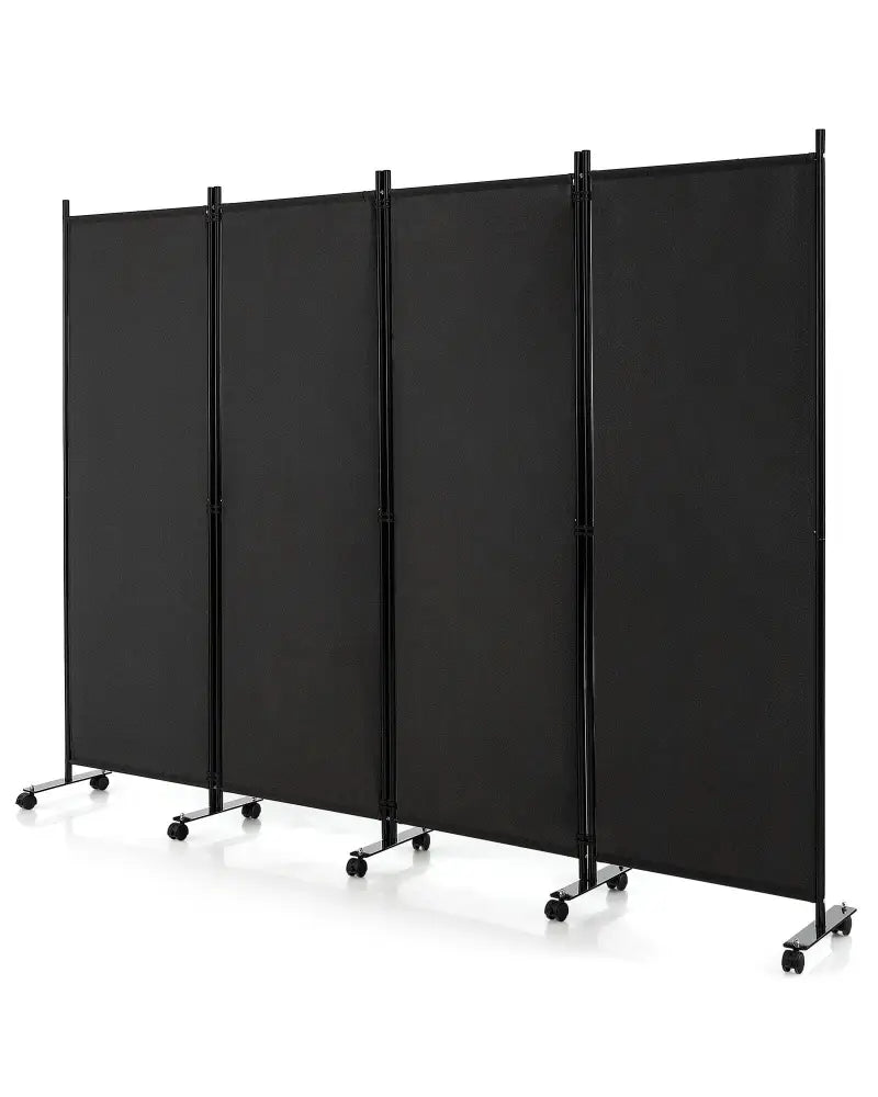4-Panel Folding Room Divider 6 Feet Rolling Privacy Screen with Lockable Wheels-Black - Black - Room Dividers
