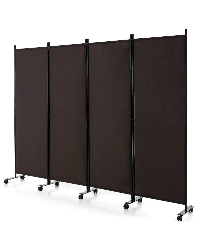 4-Panel Folding Room Divider 6 Feet Rolling Privacy Screen with Lockable Wheels-Brown - Brown - Room Dividers