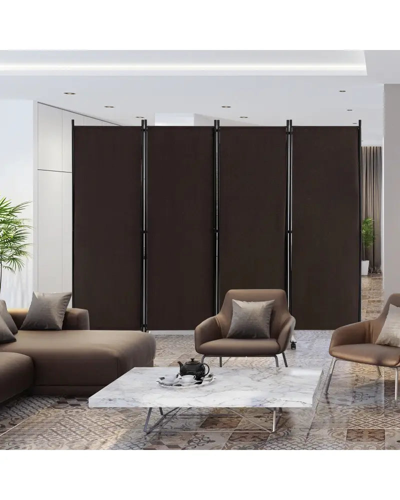 4-Panel Folding Room Divider 6 Feet Rolling Privacy Screen with Lockable Wheels-Brown - Brown - Room Dividers
