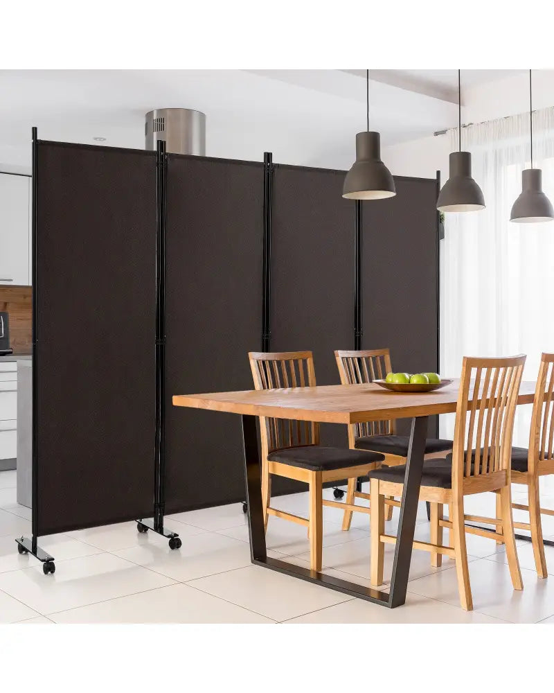 4-Panel Folding Room Divider 6 Feet Rolling Privacy Screen with Lockable Wheels-Brown - Brown - Room Dividers