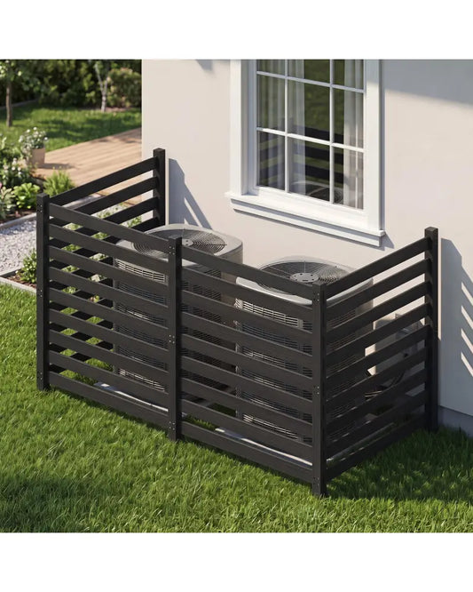4-Panel Wooden Outdoor Privacy Fence with Ground Stakes-Black - Black - Outdoor Privacy Screens