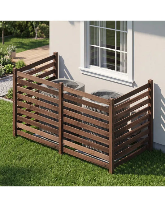 4-Panel Wooden Outdoor Privacy Fence with Ground Stakes-Brown - Brown - Outdoor Privacy Screens