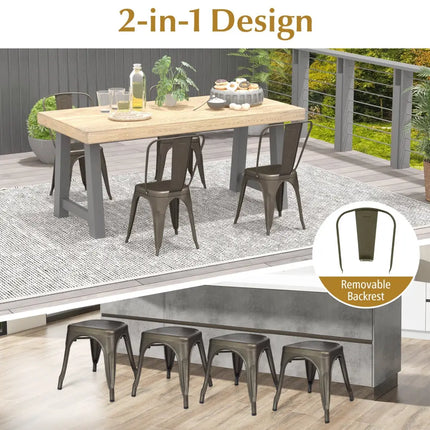 4 Pcs Modern Bar Stools with Removable Back and Rubber Feet-Gun - Dark Brown - Dining Chairs