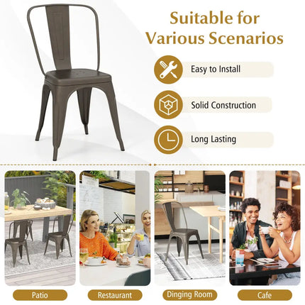 4 Pcs Modern Bar Stools with Removable Back and Rubber Feet-Gun - Dark Brown - Dining Chairs