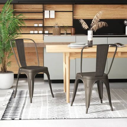 4 Pcs Modern Bar Stools with Removable Back and Rubber Feet-Gun - Dark Brown - Dining Chairs