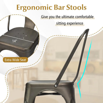 4 Pcs Modern Bar Stools with Removable Back and Rubber Feet-Gun - Dark Brown - Dining Chairs