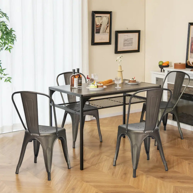 4 Pcs Modern Bar Stools with Removable Back and Rubber Feet-Gun - Dark Brown - Dining Chairs