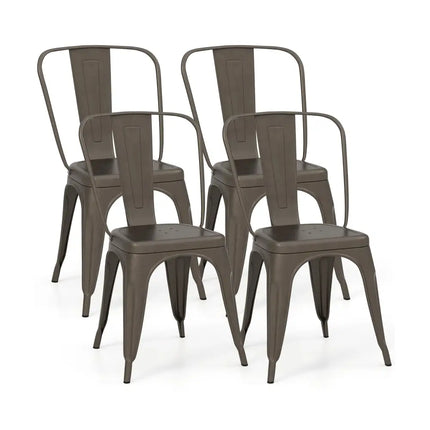 4 Pcs Modern Bar Stools with Removable Back and Rubber Feet-Gun - Dark Brown - Dining Chairs