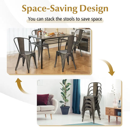 4 Pcs Modern Bar Stools with Removable Back and Rubber Feet-Gun - Dark Brown - Dining Chairs