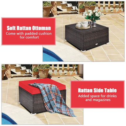 4 Pcs Ottoman Garden Deck Patio Rattan Wicker Furniture Set Cushioned Sofa-Red - Red - Outdoor Sectionals