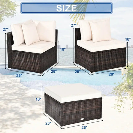 4 Pcs Ottoman Garden Deck Patio Rattan Wicker Furniture Set Cushioned Sofa-White - White - Outdoor Sectionals
