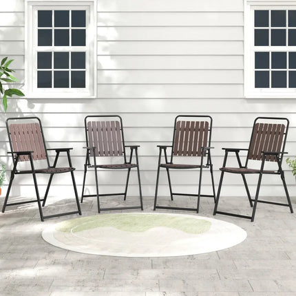4 pcs Patio Folding Chairs with PP Seat and Back and 400 LBS Heavy-Duty Metal Frame-Brown - Brown - Patio Dining Chairs
