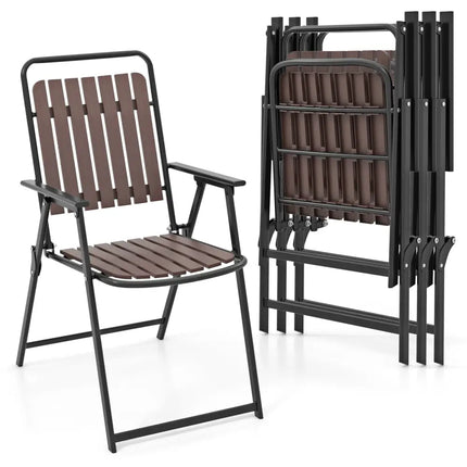 4 pcs Patio Folding Chairs with PP Seat and Back and 400 LBS Heavy-Duty Metal Frame-Brown - Brown - Patio Dining Chairs