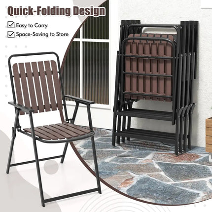 4 pcs Patio Folding Chairs with PP Seat and Back and 400 LBS Heavy-Duty Metal Frame-Brown - Brown - Patio Dining Chairs