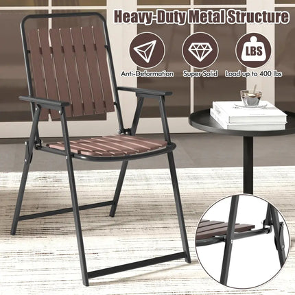 4 pcs Patio Folding Chairs with PP Seat and Back and 400 LBS Heavy-Duty Metal Frame-Brown - Brown - Patio Dining Chairs
