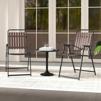 4 pcs Patio Folding Chairs with PP Seat and Back and 400 LBS Heavy-Duty Metal Frame-Brown - Brown - Patio Dining Chairs
