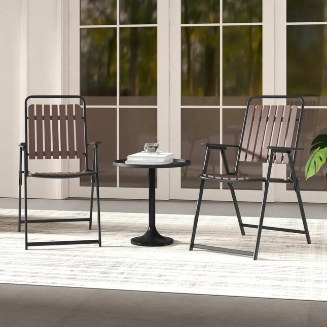 4 pcs Patio Folding Chairs with PP Seat and Back and 400 LBS Heavy-Duty Metal Frame-Brown - Brown - Patio Dining Chairs
