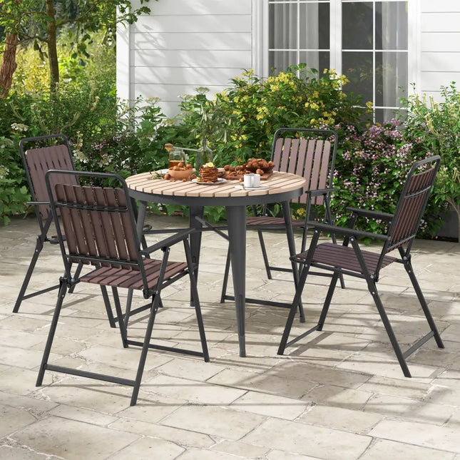 4 pcs Patio Folding Chairs with PP Seat and Back and 400 LBS Heavy-Duty Metal Frame-Brown - Brown - Patio Dining Chairs