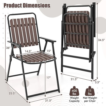4 pcs Patio Folding Chairs with PP Seat and Back and 400 LBS Heavy-Duty Metal Frame-Brown - Brown - Patio Dining Chairs
