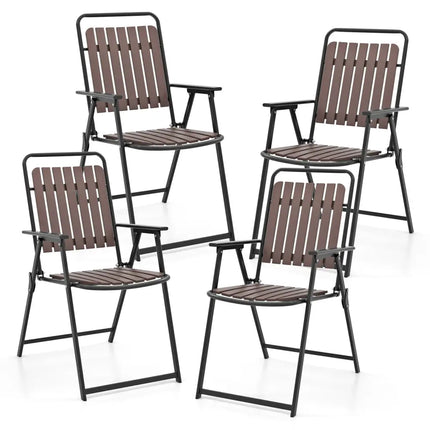 4 pcs Patio Folding Chairs with PP Seat and Back and 400 LBS Heavy-Duty Metal Frame-Brown - Brown - Patio Dining Chairs