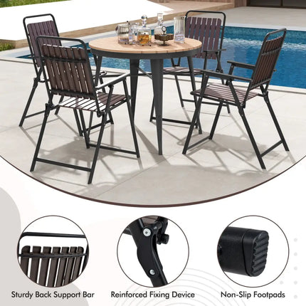 4 pcs Patio Folding Chairs with PP Seat and Back and 400 LBS Heavy-Duty Metal Frame-Brown - Brown - Patio Dining Chairs
