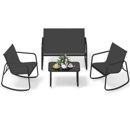 4 PCS Patio Furniture Set Outdoor Rocker Chair Conversation Set-Black - Black - Patio Conversation Sets