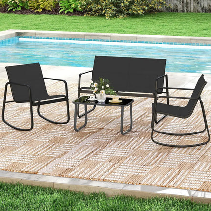 4 PCS Patio Furniture Set Outdoor Rocker Chair Conversation Set-Black - Black - Patio Conversation Sets