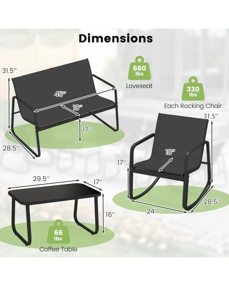 4 PCS Patio Furniture Set Outdoor Rocker Chair Conversation Set-Black - Black - Patio Conversation Sets