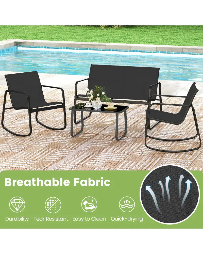 4 PCS Patio Furniture Set Outdoor Rocker Chair Conversation Set-Black - Black - Patio Conversation Sets