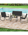 4 PCS Patio Furniture Set Outdoor Rocker Chair Conversation Set-Black - Black - Patio Conversation Sets