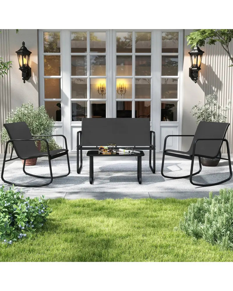 4 PCS Patio Furniture Set Outdoor Rocker Chair Conversation Set-Black - Black - Patio Conversation Sets