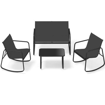 4 PCS Patio Furniture Set Outdoor Rocker Chair Conversation Set-Black - Black - Patio Conversation Sets