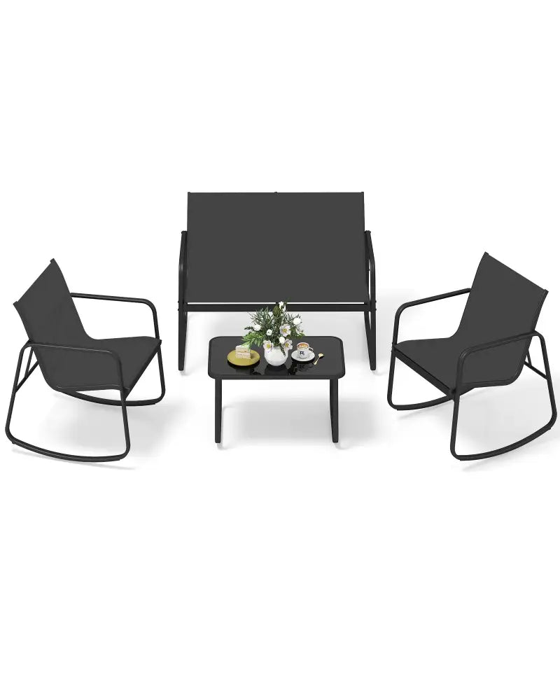 4 PCS Patio Furniture Set Outdoor Rocker Chair Conversation Set-Black - Black - Patio Conversation Sets