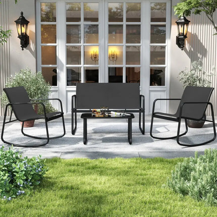 4 PCS Patio Furniture Set Outdoor Rocker Chair Conversation Set-Black - Black - Patio Conversation Sets