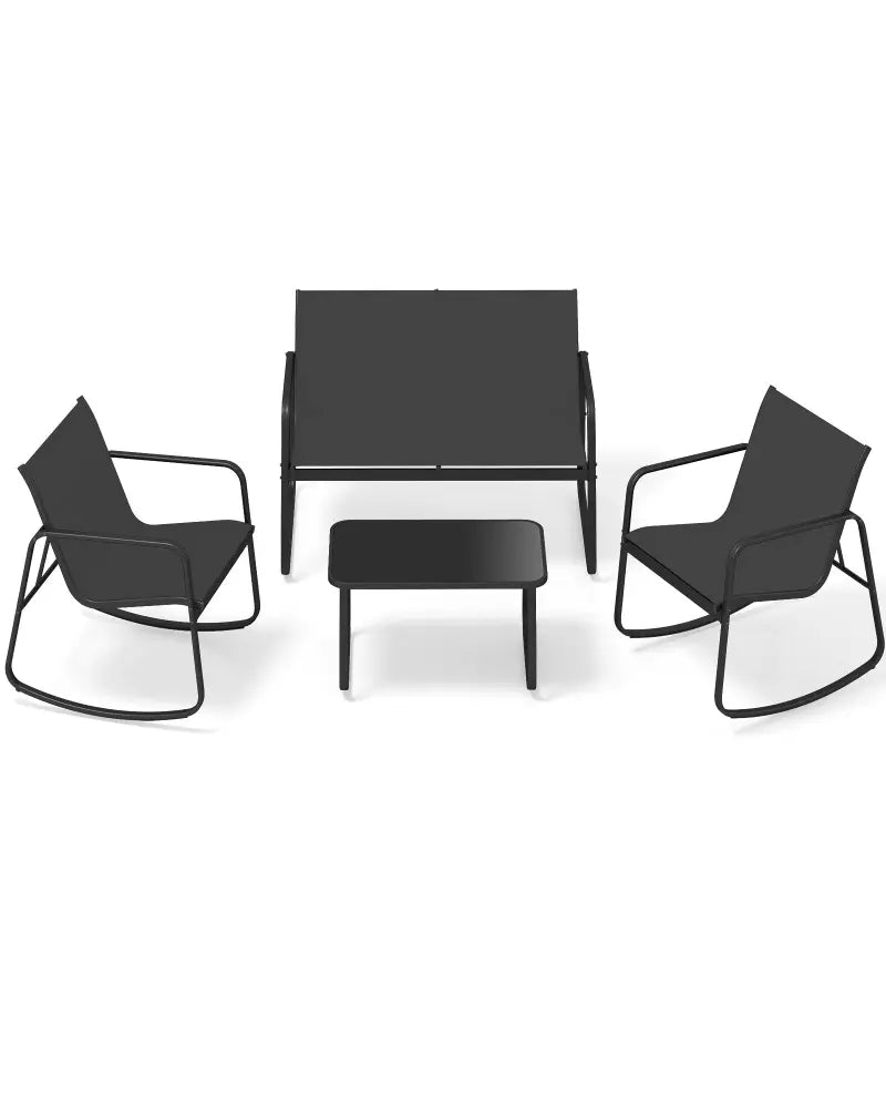 4 PCS Patio Furniture Set Outdoor Rocker Chair Conversation Set-Black - Black - Patio Conversation Sets