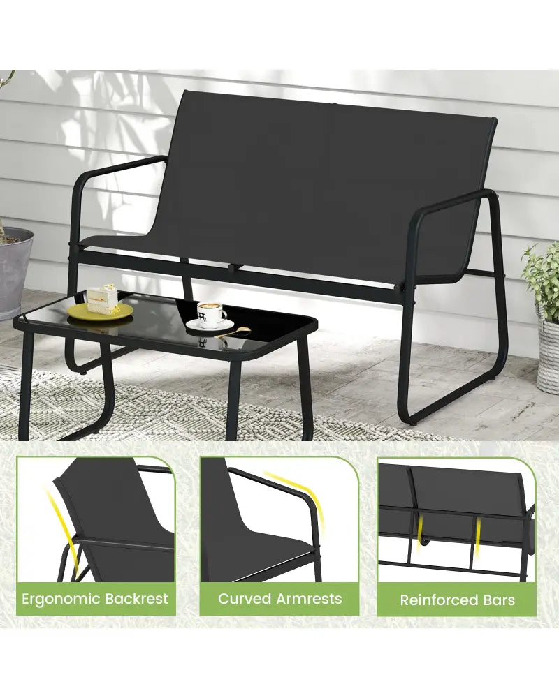 4 PCS Patio Furniture Set Outdoor Rocker Chair Conversation Set-Black - Black - Patio Conversation Sets