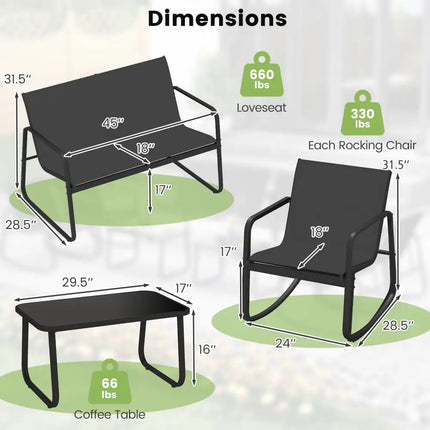 4 PCS Patio Furniture Set Outdoor Rocker Chair Conversation Set-Black - Black - Patio Conversation Sets