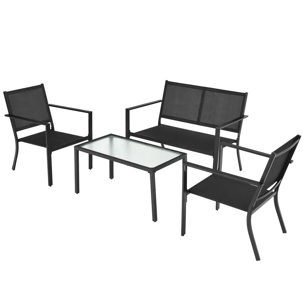 4 PCS Patio Furniture Set Sofa Coffee Table Steel Frame Garden-Gray - Gray - Patio Conversation Sets